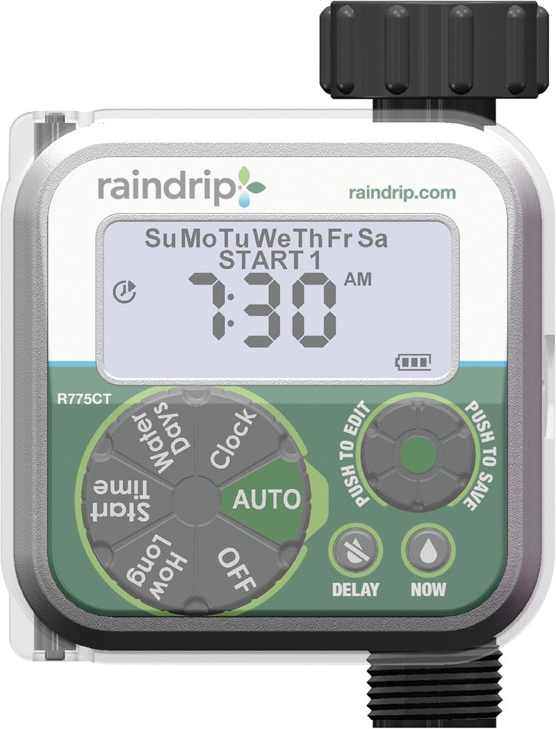 Raindrip Digital Hose-End Automatic Water Timer, Connects to Garden Faucets and Hose Bibbs, with Back-Lit LCD Screen for Drip Irrigation, Garden, Self-Watering, Grey - Image 1